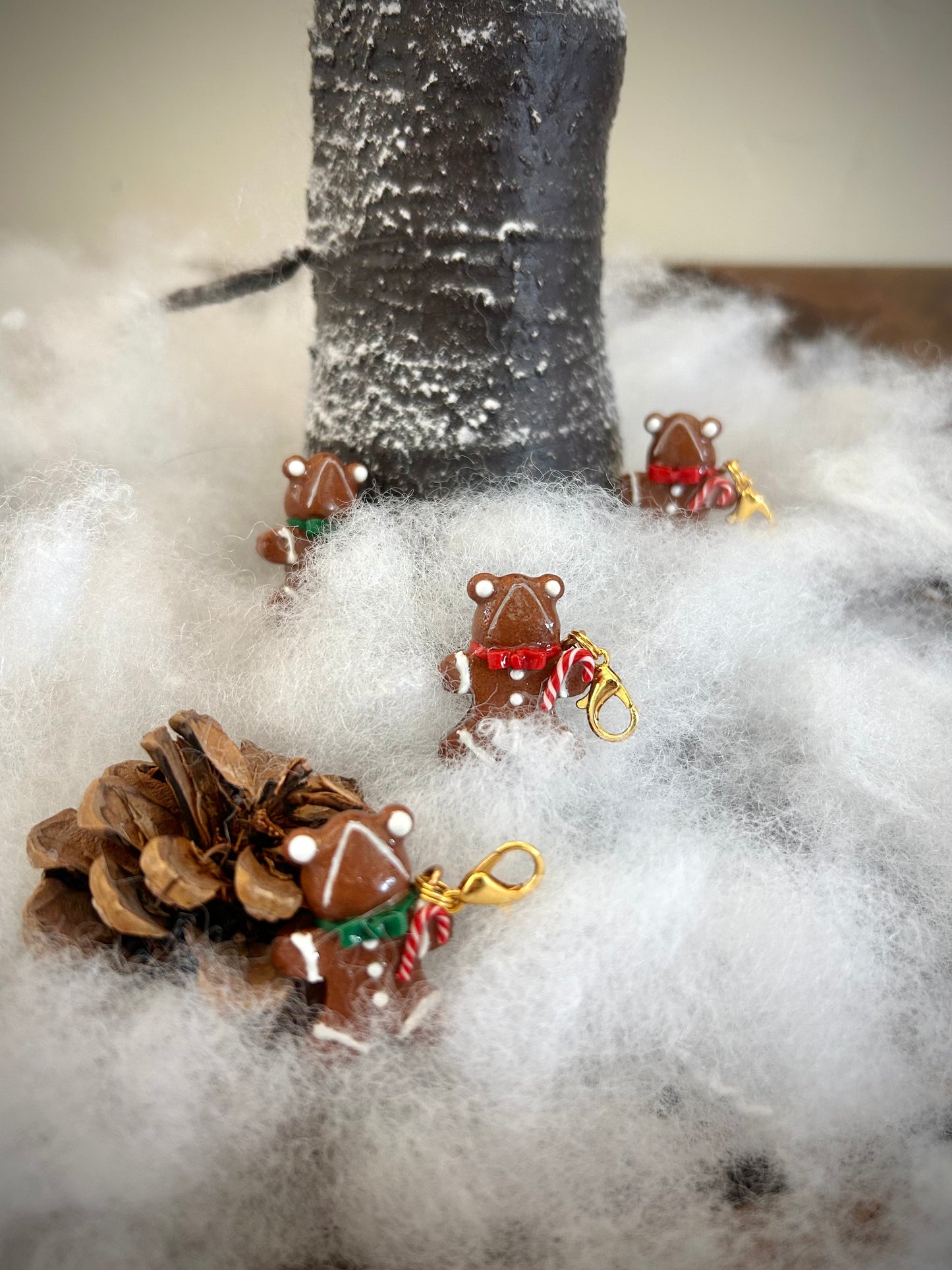 "Gingerbread Frogs" Handmade Clay Charms
